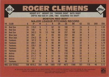 2021 Topps - 1986 Topps Baseball 35th Anniversary (Series One) #86B-40 Roger Clemens Back