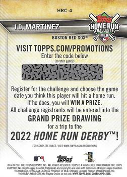2021 Topps - Home Run Challenge (Series One) #HRC-4 J.D. Martinez Back