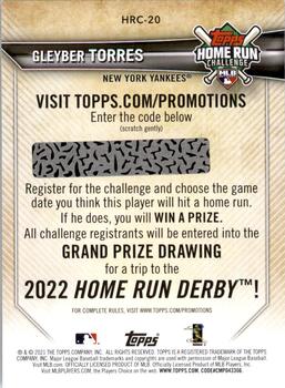 2021 Topps - Home Run Challenge (Series One) #HRC-20 Gleyber Torres Back
