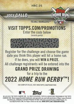 2021 Topps - Home Run Challenge (Series One) #HRC-25 Joey Gallo Back