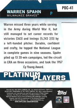 2021 Topps - Platinum Players Die Cut Blue #PDC-41 Warren Spahn Back