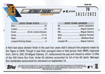 2021 Topps - Gold #70 Detroit Tigers Back