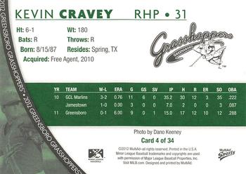 2012 MultiAd Greensboro Grasshoppers #4 Kevin Cravey Back
