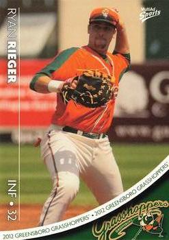2012 MultiAd Greensboro Grasshoppers #16 Ryan Rieger Front