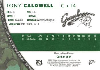2012 MultiAd Greensboro Grasshoppers #24 Tony Caldwell Back