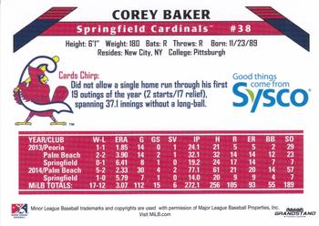 2015 Grandstand Springfield Cardinals SGA #NNO Corey Baker Back