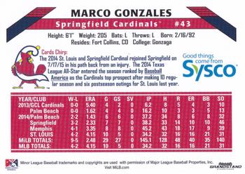 2015 Grandstand Springfield Cardinals SGA #NNO Marco Gonzales Back
