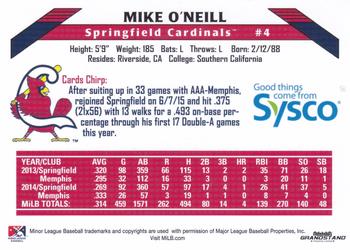 2015 Grandstand Springfield Cardinals SGA #NNO Mike O'Neill Back