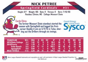 2015 Grandstand Springfield Cardinals SGA #NNO Nick Petree Back