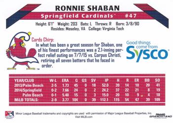 2015 Grandstand Springfield Cardinals SGA #NNO Ronnie Shaban Back