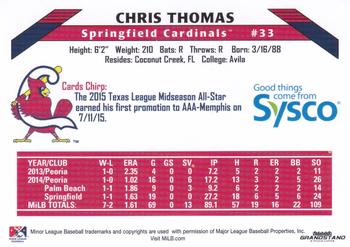 2015 Grandstand Springfield Cardinals SGA #NNO Chris Thomas Back