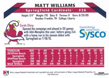 2015 Grandstand Springfield Cardinals SGA #NNO Matt Williams Back