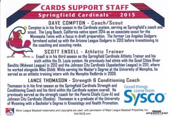 2015 Grandstand Springfield Cardinals SGA #NNO Cardinals Coaching Staff (David Compton / Scott Ensell / Lance Thomason) Back