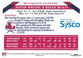 2015 Grandstand Springfield Cardinals SGA #NNO From Springfield to Memphis (Heath Wyatt / Justin Wright) Back