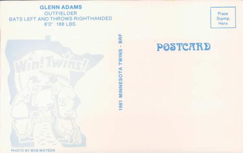 1981 Minnesota Twins Postcards - Facsimile Signatures #NNO Glenn Adams Back
