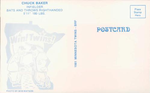 1981 Minnesota Twins Postcards - Facsimile Signatures #NNO Chuck Baker Back