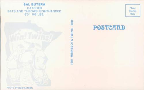 1981 Minnesota Twins Postcards - Facsimile Signatures #NNO Sal Butera Back