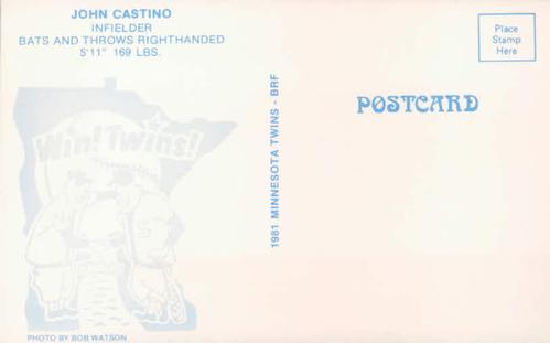 1981 Minnesota Twins Postcards - Facsimile Signatures #NNO John Castino Back