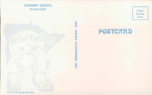 1981 Minnesota Twins Postcards - Facsimile Signatures #NNO John Goryl Back