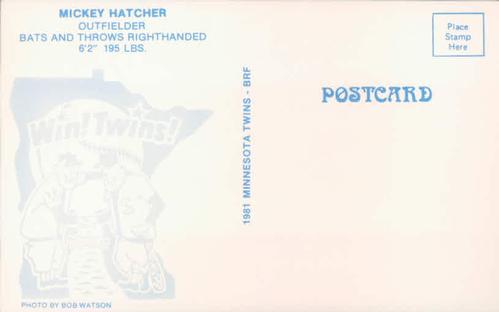 1981 Minnesota Twins Postcards - Facsimile Signatures #NNO Mickey Hatcher Back