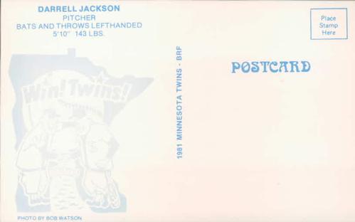 1981 Minnesota Twins Postcards - Facsimile Signatures #NNO Darrell Jackson Back