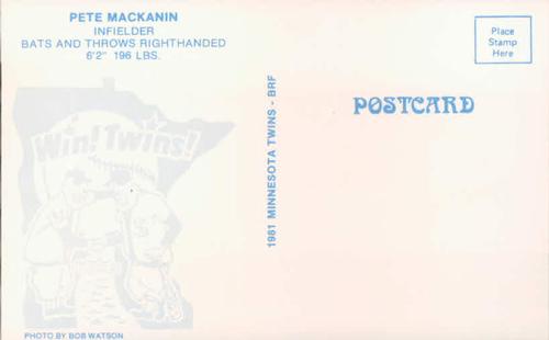 1981 Minnesota Twins Postcards - Facsimile Signatures #NNO Pete Mackanin Back