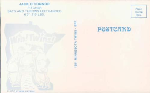 1981 Minnesota Twins Postcards - Facsimile Signatures #NNO Jack O'Connor Back