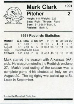 1991 Louisville Redbirds #2 Mark Clark Back
