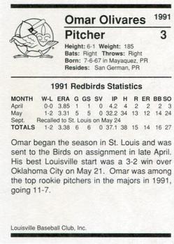 1991 Louisville Redbirds #3 Omar Olivares Back