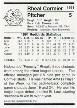 1991 Louisville Redbirds #5 Rheal Cormier Back