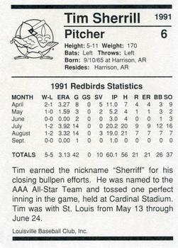 1991 Louisville Redbirds #6 Tim Sherrill Back