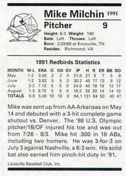 1991 Louisville Redbirds #9 Mike Milchin Back