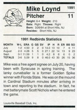 1991 Louisville Redbirds #11 Mike Loynd Back
