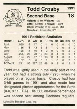1991 Louisville Redbirds #18 Todd Crosby Back