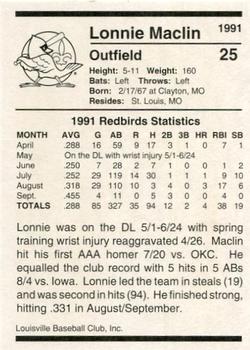 1991 Louisville Redbirds #25 Lonnie Maclin Back