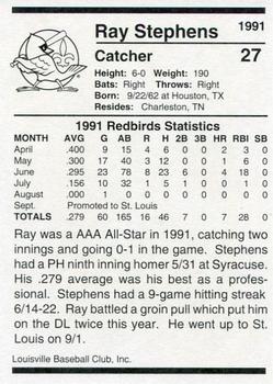 1991 Louisville Redbirds #27 Ray Stephens Back