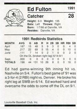 1991 Louisville Redbirds #28 Ed Fulton Back
