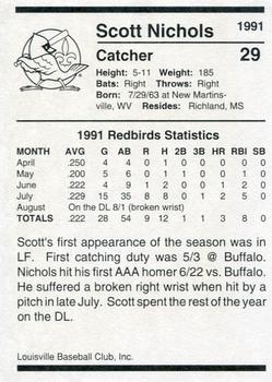 1991 Louisville Redbirds #29 Scott Nichols Back