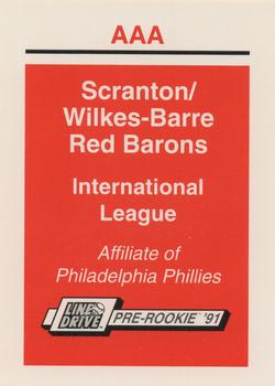 1991 Line Drive AAA - Team Checklists #NNO Scranton/Wilkes-Barre Red Barons Front
