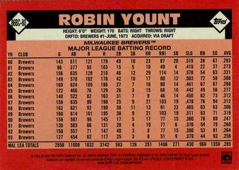 2021 Topps - 1986 Topps Baseball 35th Anniversary Chrome Silver Pack (Series One) #86BC-80 Robin Yount Back