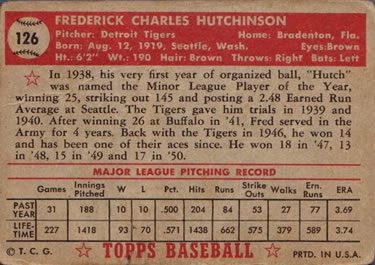 1952 Topps #126 Fred Hutchinson Back