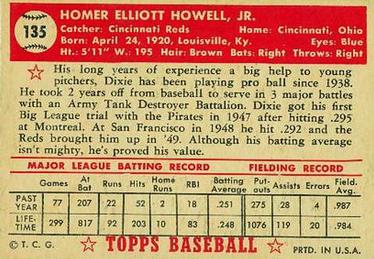 1952 Topps #135 Dixie Howell Back