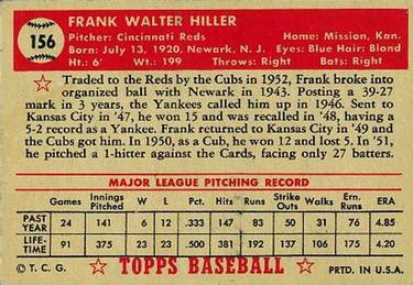 1952 Topps #156 Frank Hiller Back