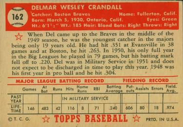 1952 Topps #162 Del Crandall Back