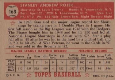 1952 Topps #163 Stan Rojek Back