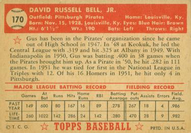 1952 Topps #170 Gus Bell Back