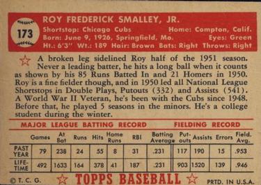 1952 Topps #173 Roy Smalley Back