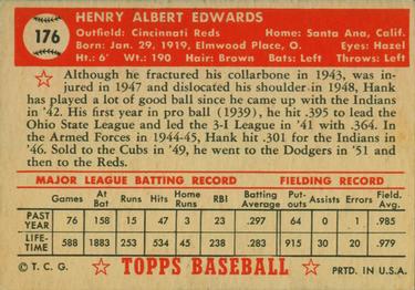 1952 Topps #176 Hank Edwards Back