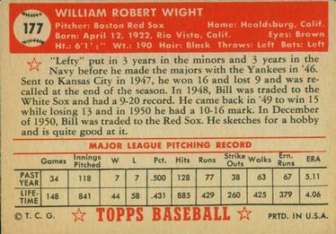 1952 Topps #177 Bill Wight Back
