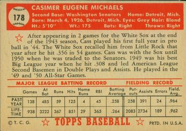 1952 Topps #178 Cass Michaels Back